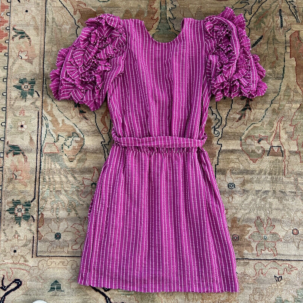Happy x Nature Pink Ruffle Mini Dress Size Medium Kate Hudson - Picture 8 of 12